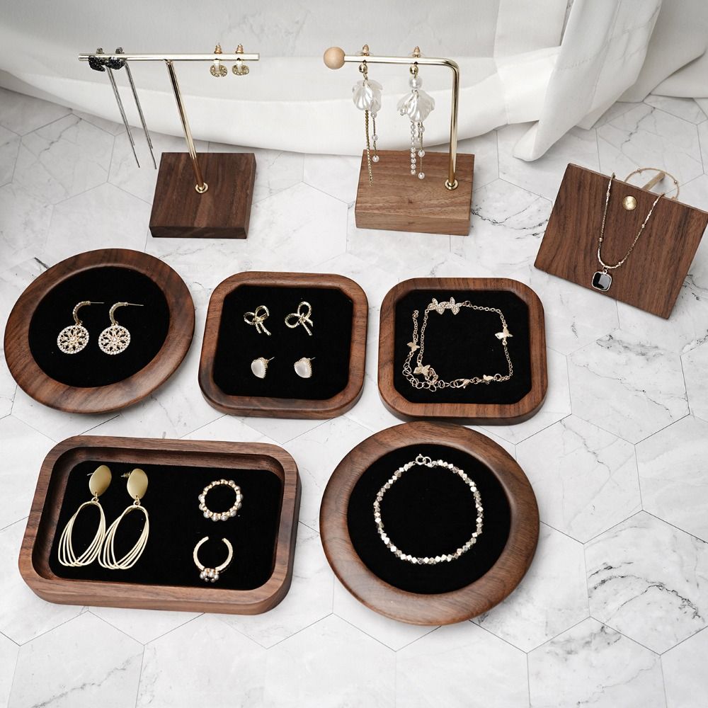 Jewelry Making Organizer - Basit Geometri Ahşap Yüzük Tepsisi Zarif
