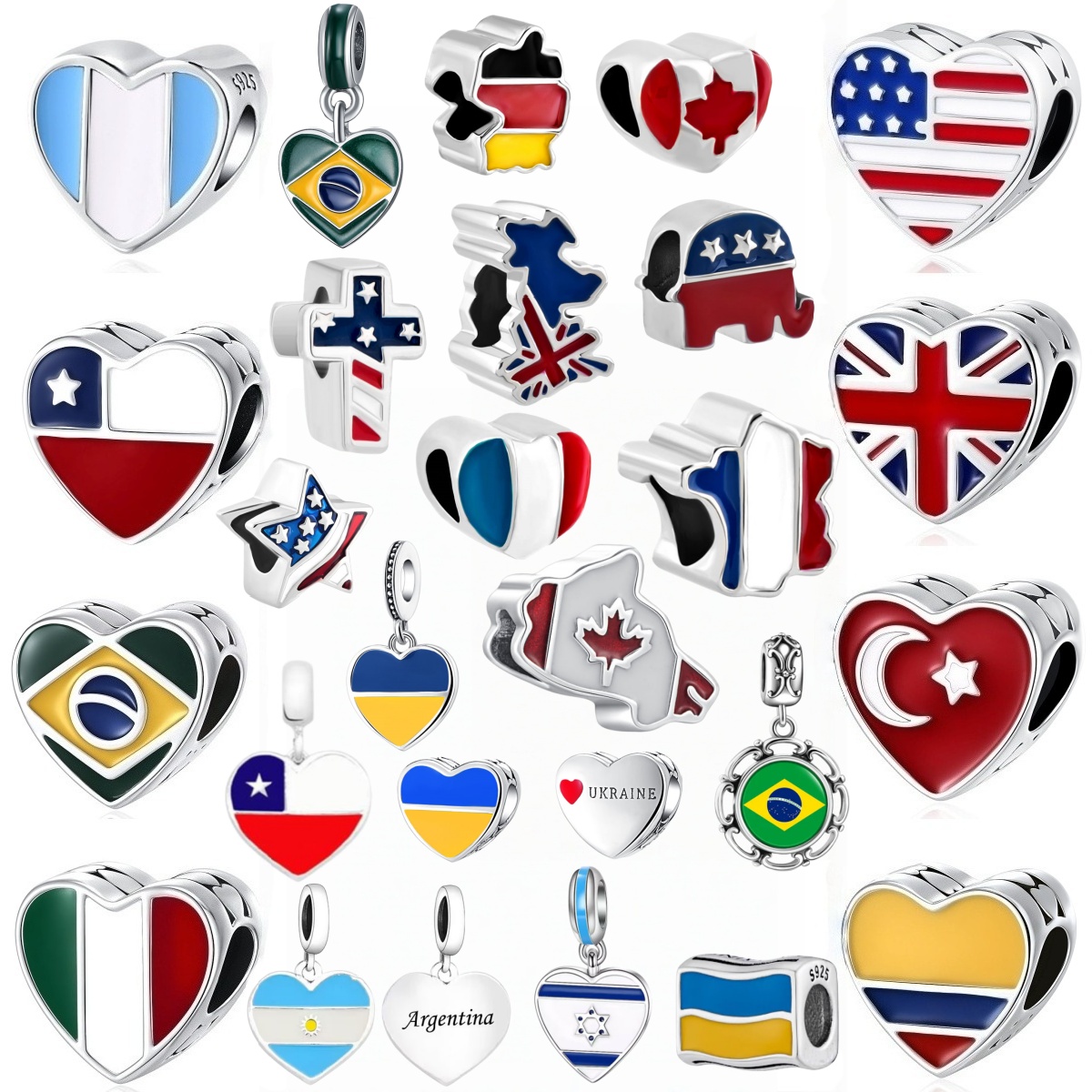 Jewelry Making Uk - Yeni S925 Gümüş Ulusal Bayrak Kalp