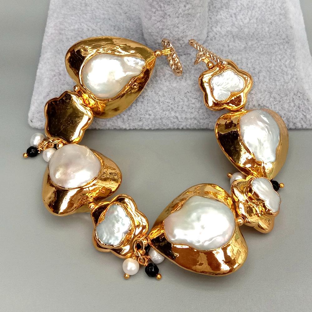 YYGEM doğal Kalp ve Çiçek Şekl - Toggle Clasp Gold incelemesi ve fiyatı